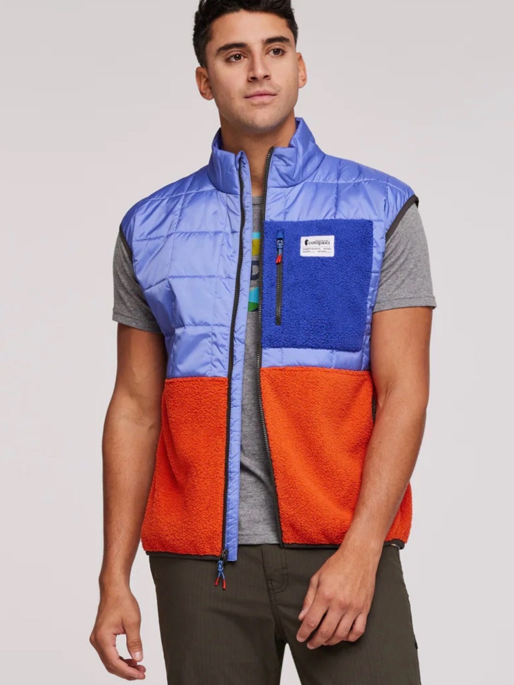 Cotopaxi Men's Blue and Orange Quilted Fleece Vest - Outdoor Layering